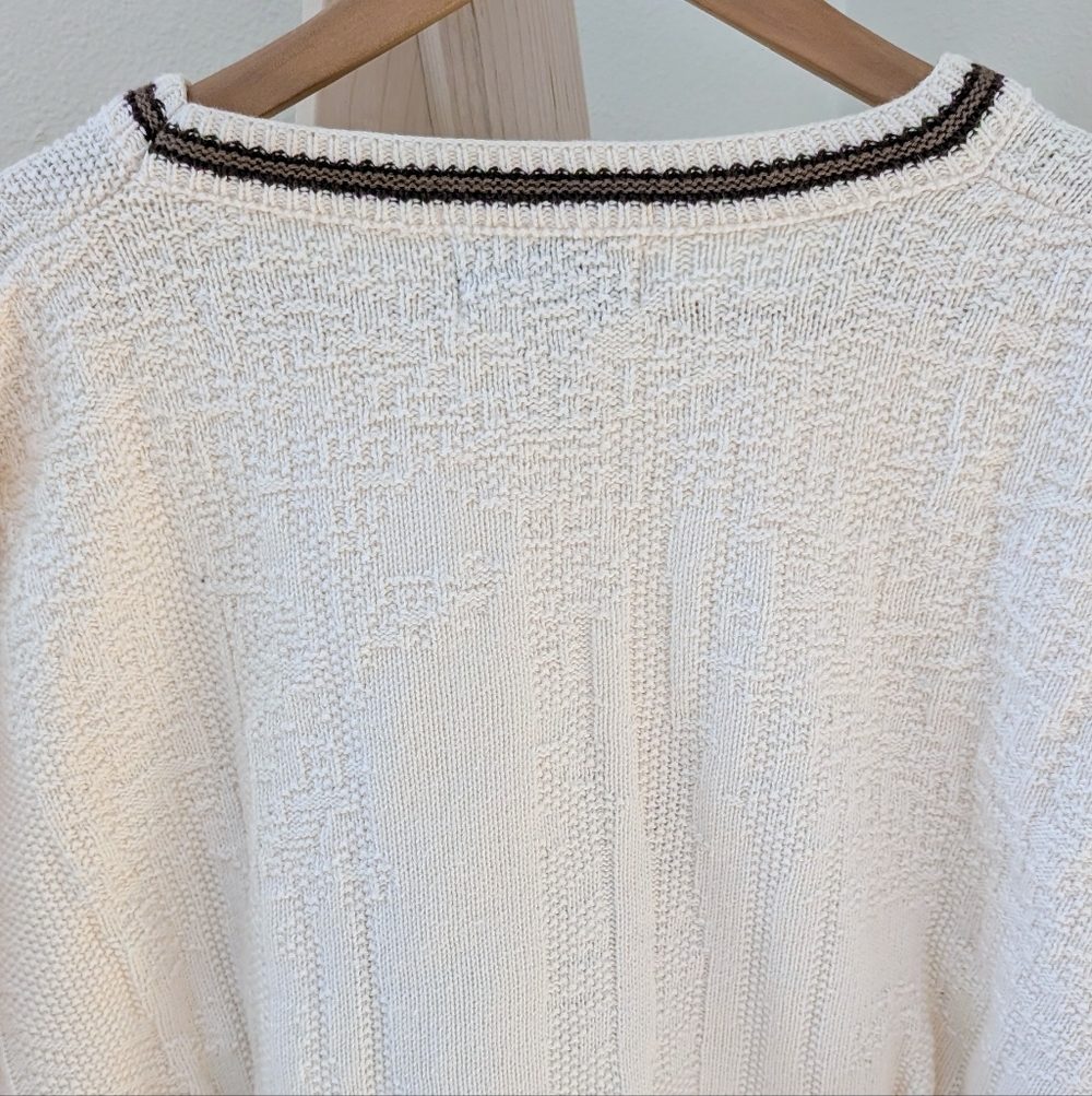 Vintage Chunky Textured Deer Embroidered Crewneck Sweater In Ivory - Picture 7 of 9